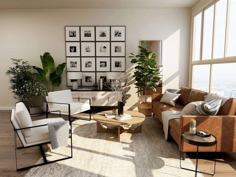 Bright living room with oak flooring and natural finishes